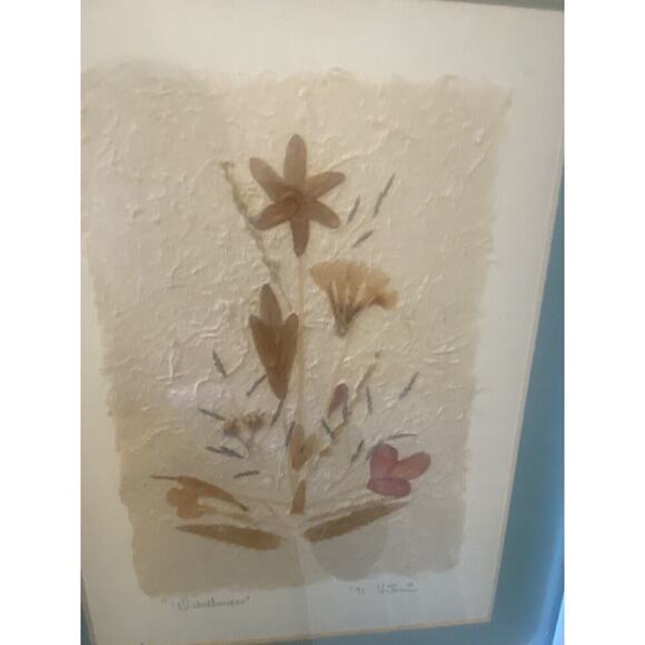Vintage Framed Dried Wildflowers-Painted Over & Signed By Artist 1991 9x11 Frame - Picture 4 of 8